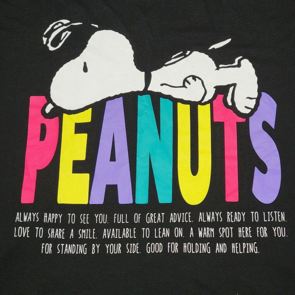 Peanuts SS Black Tee "Happy To See You..." Snoopy - Size XL